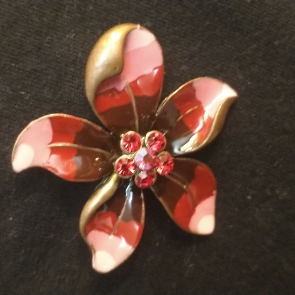 Enamel rhinestone brooch.